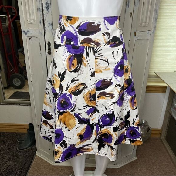 Available White Purple Floral Print A Line Skirt Size Large - Picture 1 of 11